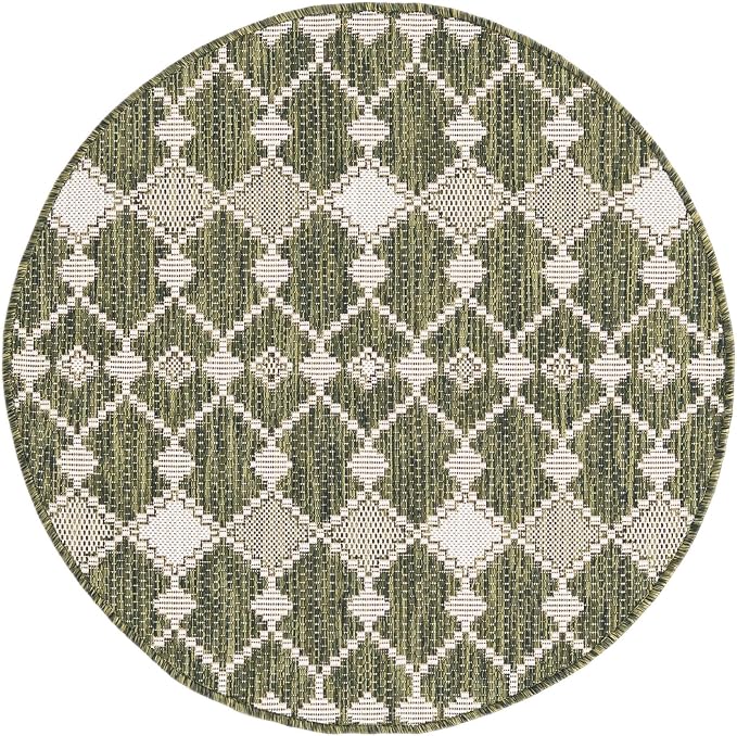 Unique Loom Outdoor Trellis Collection Area Rug - Traliccio (3' Round, Green/Ivory) (Pack of 2)