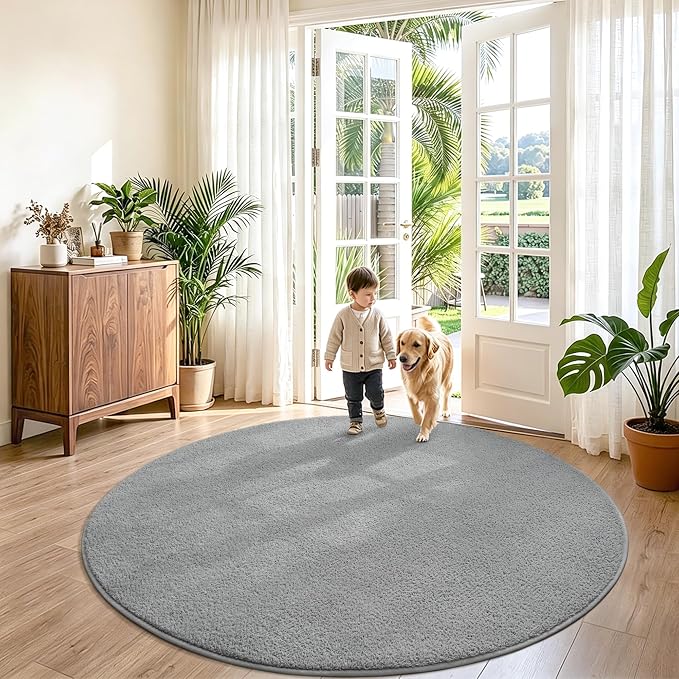 Keeko Round Area Rug 4ft for Living Room Bedroom,Soft Washable Circle Rug | Modern Indoor Memory Foam Rugs Low Pile Non Slip Carpet for Kids Dorm Room Entryway Kitchen Home Decor Grey