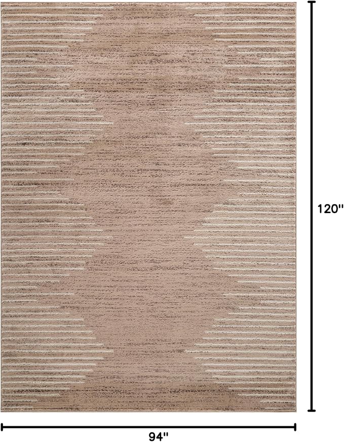 Rugshop Bohemian Stripe Stain Resistant Area Rug Beige 7'10" x 10' | High Traffic, Rectangular, Size 7'10" x 10', Living Room, Bedroom, Dining Room, Large Areas, Kitchen, Basement,Open Spaces