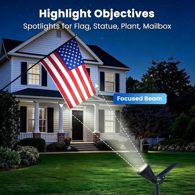 JEJOT 6 Pack Solar Lights Outdoor Waterproof,Cool White Light,2 Lighting Modes,Solar Powered Spotlights for Yard Garden Solar Spot Lights for Flag Landscape Auto On/Off