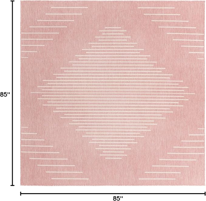 Unique Loom Outdoor Modern Collection Area Rug - Tambor (7' 1" Square, Pink/ Ivory)