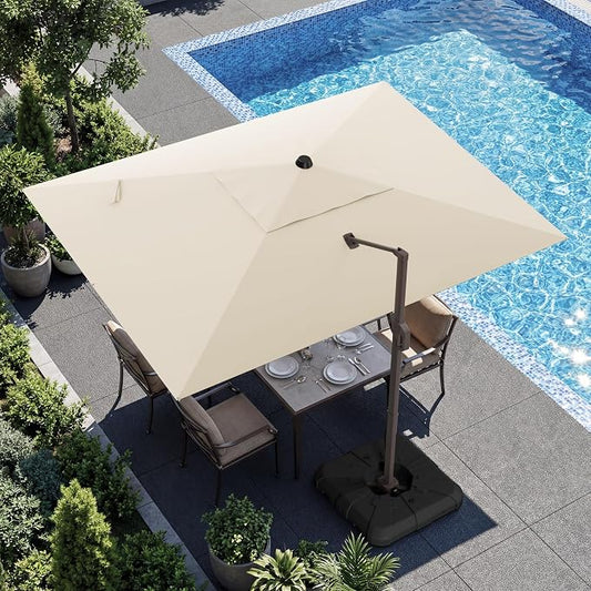 9x12 FT Cantilever Patio Umbrella, Beige Large Rectangular Umbrella | Offset Outdoor Umbrella with 360° Rotation, Heavy Duty Shade Umbrella for Garden Backyard Deck Poolside Courtyard