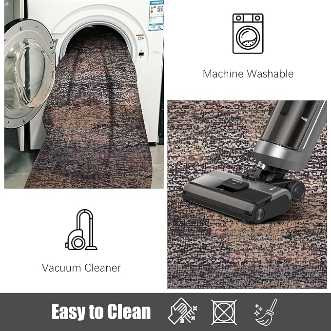 Washable Area Rug - 1/6 Thick - Stain & Water Resistant Non-Slip - Resistant Rug for Living Room, Bedroom, Nursery, Pet & Child Friendly, Vintage Charm Area Rugs (Rust, 6' x 9')