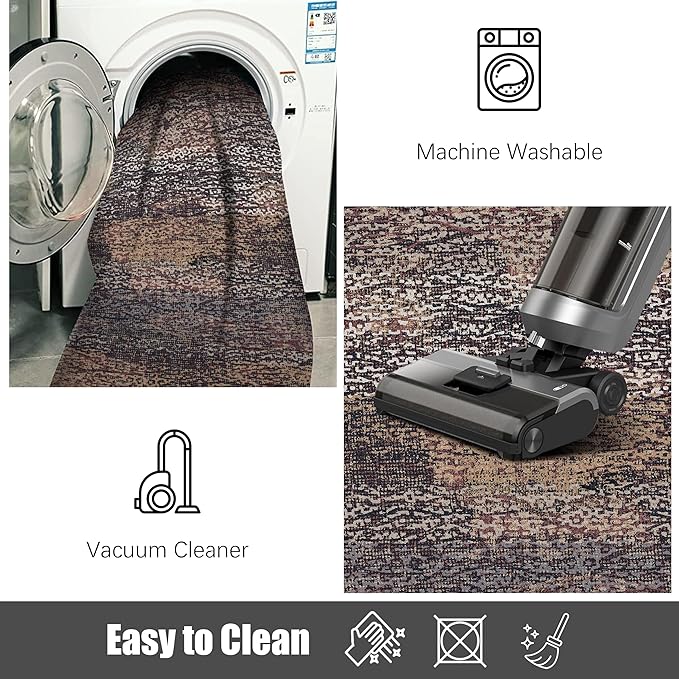 Washable Area Rug - 1/6 Thick - Stain & Water Resistant Non-Slip - Resistant Rug for Living Room, Bedroom, Nursery, Pet & Child Friendly, Vintage Charm Area Rugs (Rust, 4' x 6')