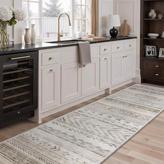 Art&Tuft 2x12 Runner Rug Non Slip, Washable Rug Runners for Hallways,Brown | Low Pile, Moroccan Soft & Lighweight, Folable, Stain Resistant 12ft Carpet Runners for Entryway,Kitchen,Living Room,Bedroom