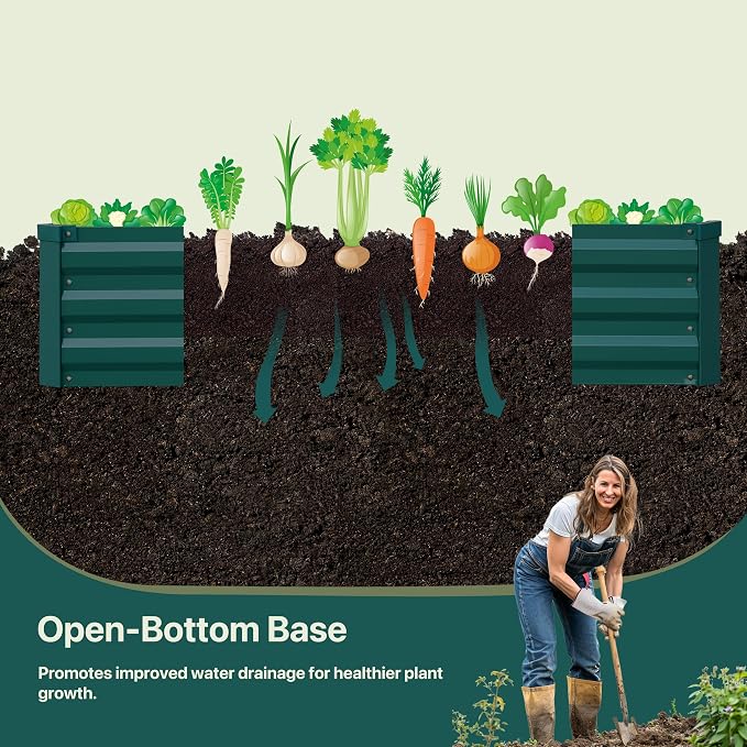Raised Garden Bed Green, 8x4x1FT Garden box Outdoor for Gardening Vegetables Flower, Garden Raised Planter Box Large, Metal Raised Bed