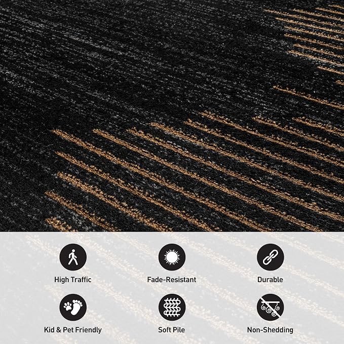 Rugshop Bohemian Stripe Stain Resistant High Traffic Area Rug Camel 2' x 3' | Rectangular, Size 2' x 3', Living Room, Bedroom, Dining Room, Home Office, Kitchen, Entryway, Hallway, Nursery, Kids Room