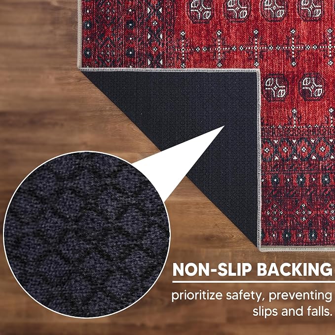 Keen Home Design Vintage Washable Area Rug, Non-Slip Low Pile, 4x6 | Machine Washable Cotton Chenille, 0.25In Low Pile, Rubber Non-Slip Back; Kitchen, Entryway, Bedroom, Dining Room