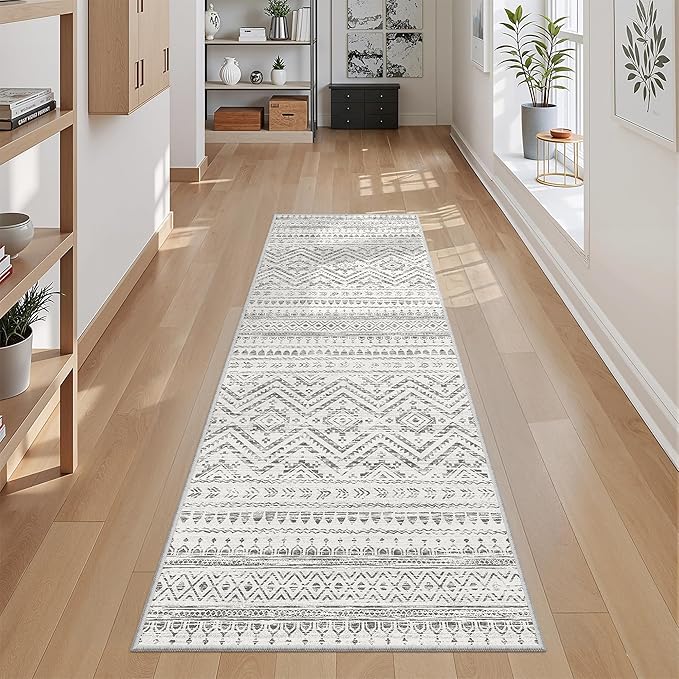 Miukiki Washable 2x5 Runner Rug Hallway Non Slip Kitchen Runner Grey | Machine Washable Long Floor Runner for Hallway Entryway Laundry Room Living Room Bedroom, Stain Resistant Indoor Carpet 2'x5'
