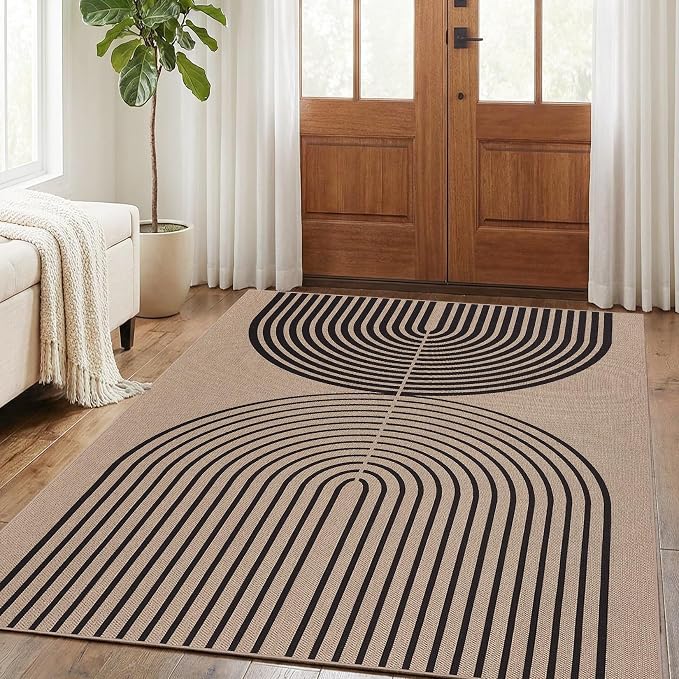GarveeHome Modern Rainbow Easy Jute Rug 5x7, Washable Area Rugs for Living Room Farmhouse Dining Room, Contemporary Natural Non Slip Floor Carpet for Office RV Patio