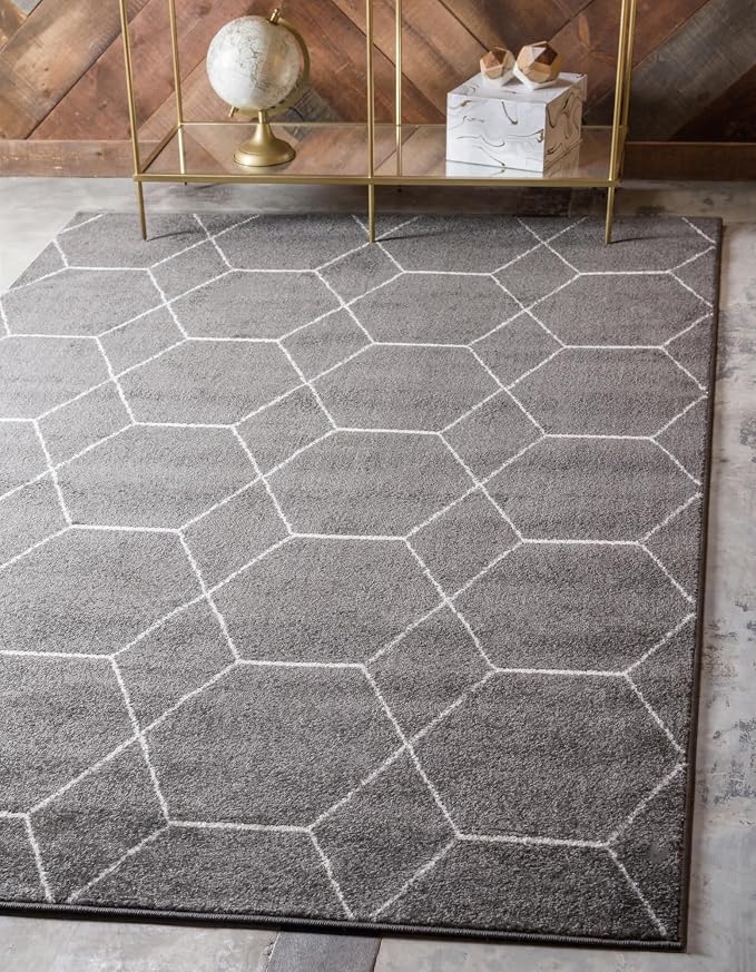 Unique Loom Trellis Frieze Collection Area Rug - Geometric (10' x 13', Dark Gray/ Ivory)