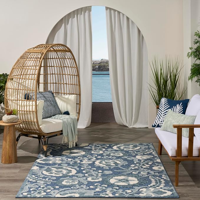 Nourison Home Aloha Blue 3'6" x 5'6" Area Rug - Easy Clean, Non Shedding, Bed Room, Living Room, Dining Room, Kitchen (4' x 6')