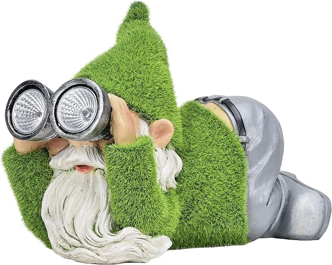 TERESA'S COLLECTIONS Green Garden Gnomes for Garden Decor, Funny Resin Outdoor Decorations for Yard with Solar Lights, Garden Statues for Front Porch Patio, Ideal Gift for Women and Man 7.1"