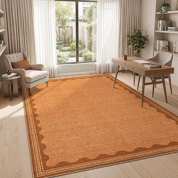 GarveeHome Scalloped Orange Door Mat Indoor Rugs for Entryway Small Rug 2x3 Washable Non-Slip TPE Backing Modern Minimalism Soft Low-Pile Throw Carpet for Bedroom Kitchen Bathroom
