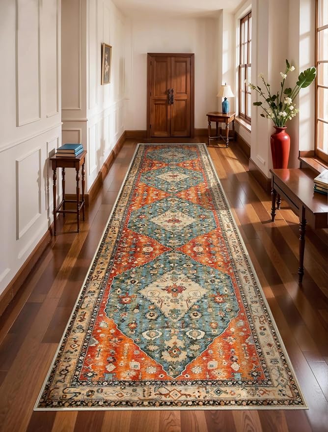 SERISSA 3x12 Washable Non Slip Boho Runner Rug for Hallway | Ultra Soft Vintage Oriental Carpet Low-Pile Tribal Floor Carpet for Stair Kitchen Bedroom Bathroom Laundry Room
