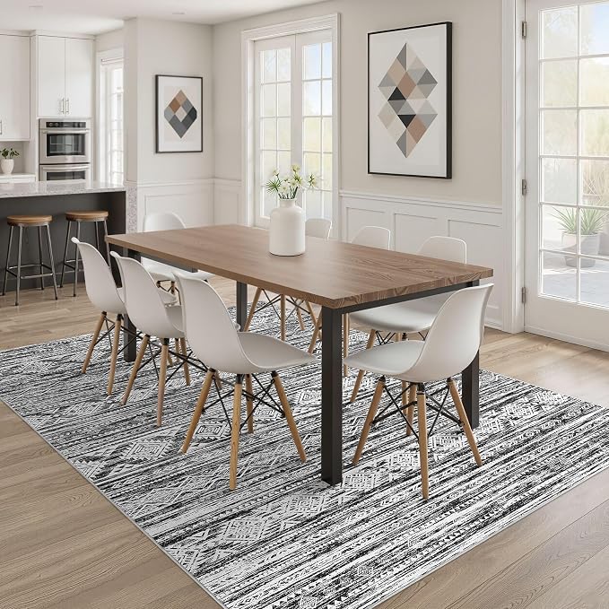 Nakagishi Boho 5x7 Area Rug Living Room Rugs Machine Washable Black White | Soft, Pet & Kid Friendly, Carpet for Living Room/Bedroom/Office/Kitchen/Nursery, Daily Home Decor Stain Resistant Moroccan