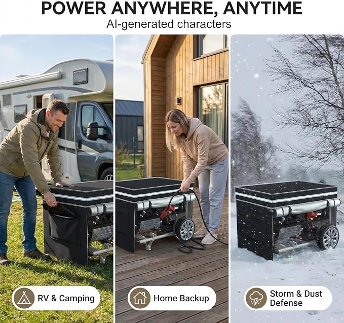 [New Upgraded]Generator Covers While Running, 28"L x 20"W x 20"H Heavy Duty Waterproof Generator Covers for Outside, Compatible with 3000W-5000W Generator, Black