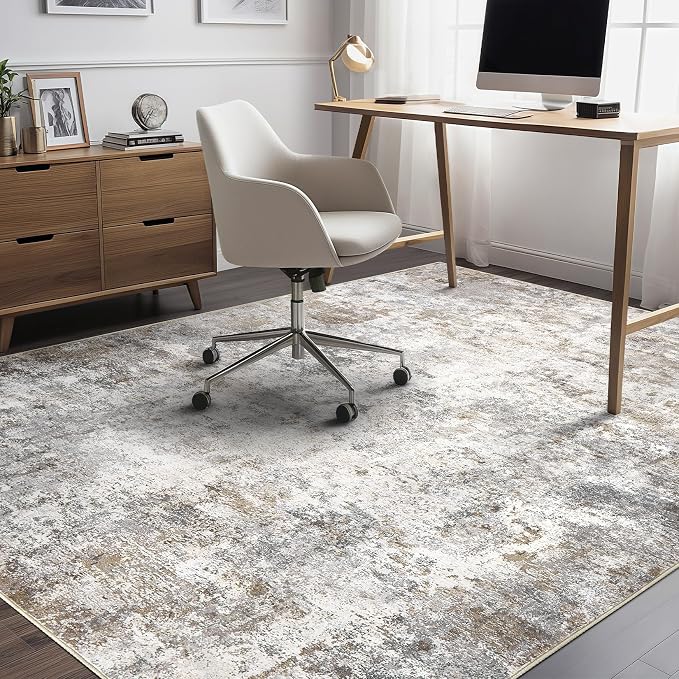 UERMEI 5x7 Area Rug Living Room Rugs Washable Neutral Brown Grey Carpet | Modern Abstract Non-Slip Soft Low Pile Floor Rugs for Bedroom Dining Room Home Office Indoor Decor