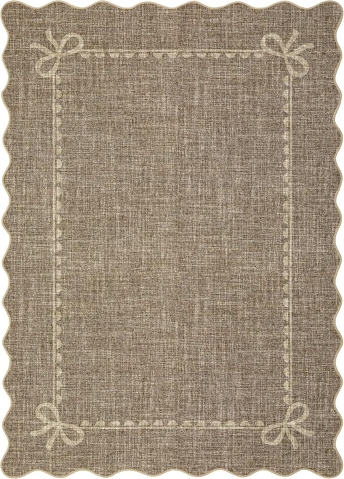 GarveeHome Scalloped Bow Rug 3x5 Washable Brown Rug for Bedroom Living Room | Non Slip Soft Low Pile Indoor Carpet for Nursery Girls Bedroom Decor Hallway Kids Room College Dorm Playroom