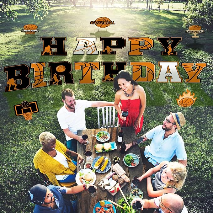 Menkxi 18 Pcs Happy Birthday Yard Signs with Stakes Decorations Themed Party Decorations Ball Birthday Outdoor Lawn Signs for Outdoor Sport Party Supplies(Basketball)