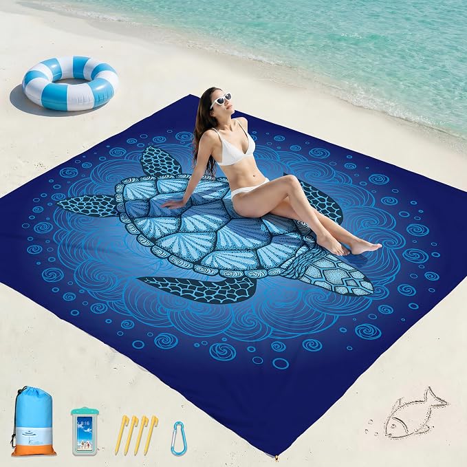 Famstar Beach Blanket Oversized Extra Large 78"X81"/10'X9',Waterproof Sandproof Beach Blanket 2-8 Adults Lightweight Durable for Travel Camping Hiking Picnic