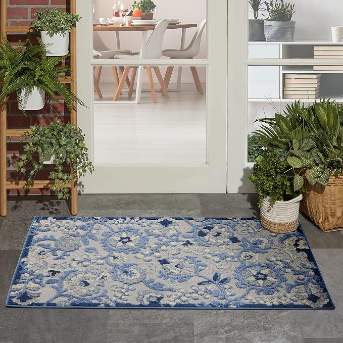 Nourison Home Aloha Blue Grey 3' x 5' Area Rug - Easy Clean, Non Shedding, Bed Room, Living Room, Dining Room, Kitchen (3' x 5')