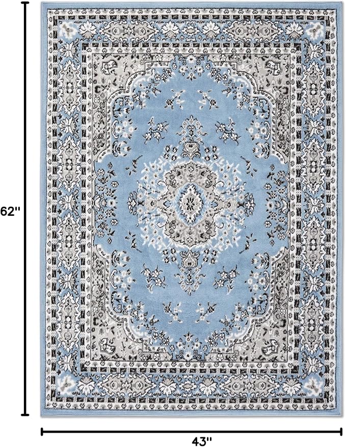 Home Dynamix Premium Sakarya Traditional Medallion Border Area Rug, Blue, 3'7"x5'2" Rectangle