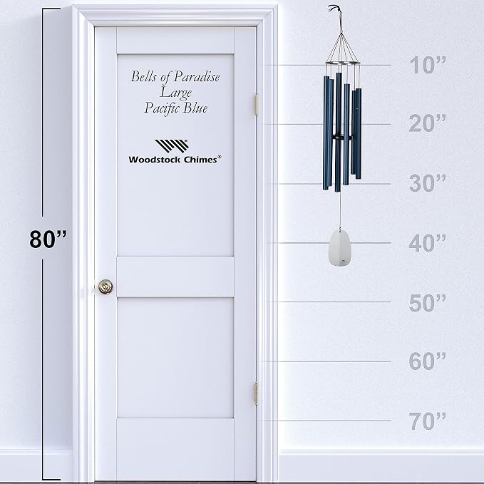 Woodstock Wind Chimes for Outside, Outdoor Decor, Garden and Patio Decor, Front Porch Decor 44" Decorative Bells of Paradise Wind Chime Pacific Blue (BPLPB)