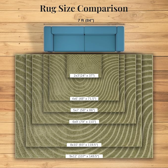 LUXE WEAVERS Modern Geometric Wave Area Rug Green 2x3