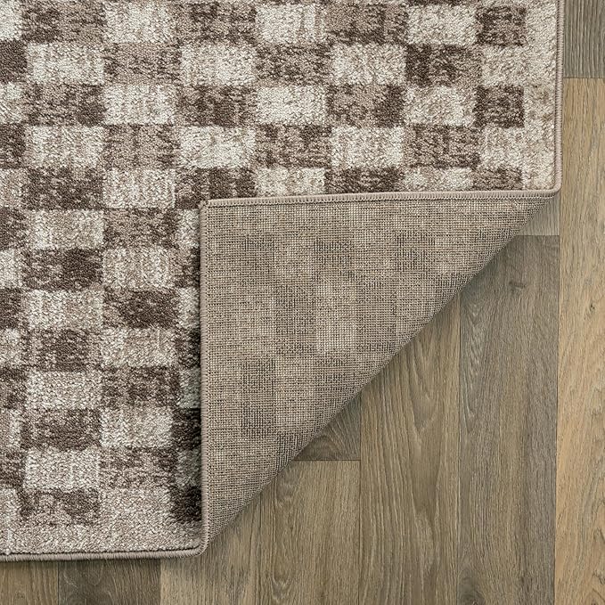 Rugshop Contemporary Checkered Grid Textured Runner Rug Beige 2' 3" x 8' | Size 2' 3" x 8', Living Room, Bedroom, Dining Room, Home Office, Kitchen, Entryway, Hallway, Nursery, Kids Room, Guest Room