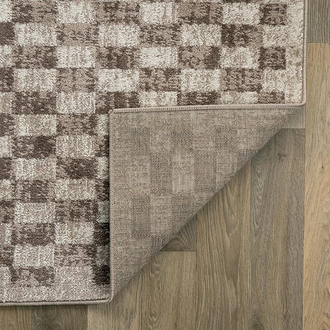 Rugshop Contemporary Checkered Grid Textured Area Rug Soft Beige 5' x 7' | Rectangular, Size 5' x 7', Living Room, Bedroom, Dining Room, Home Office, Kitchen, Entryway, Hallway, Nursery, Kids Room