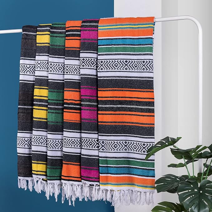 Airooglee Large Mexican Blanket - Perfect as Yoga Blanket, Outdoor Blanket, Beach Blanket, Serape Blanket, Picnic Blanket, Camping Blanket, Boho Home Décor (Orange)