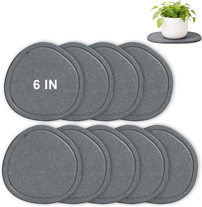 6 Inch 9 Pcak Diatomite Plant Saucers for Indoors Outdoors, Flower Plant Pot Saucers Drainage Trays to Catch Water, Diatomaceous Earth Planter Plates Water Catcher Drip Trays, Stone Dark Grey