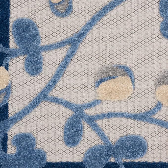 Nourison Home Aloha Blue Grey 6' x 9' Area Rug - Easy Clean, Non Shedding, Bed Room, Living Room, Dining Room, Kitchen (6' x 9')