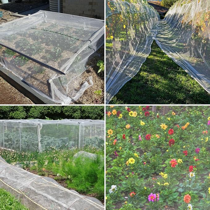 Unves 2 Pack 10 x 33 FT Garden Netting, Mosquito Net Ultra Mesh for Garden Protection Vegetable Fruits, Raised Bed Plant Covers Insect Bird Netting Protect Plants from Birds Bugs