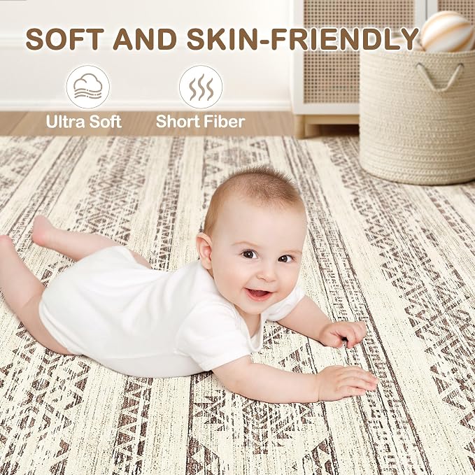 Tortania Area Rug Living Room Rugs - 6x9 Washable Large Soft Neutral Boho Moroccan Bohemian Farmhouse Rug Indoor Floor Carpet for Bedroom Under Dining Table Home Office Decor - Brown