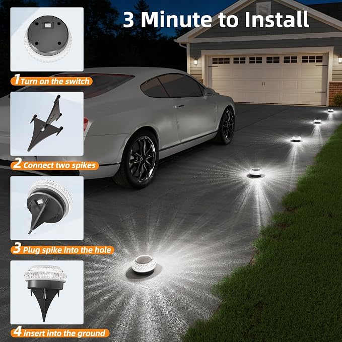 VOLISUN Solar Ground Lights Outdoor, 3 Pack Flat Solar Powered Disc Lights, IP68 Waterproof White