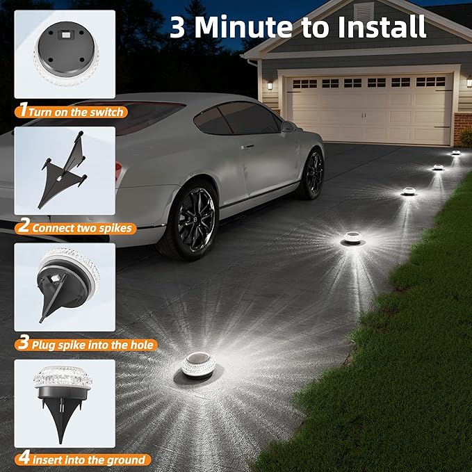 VOLISUN Solar Ground Lights Outdoor, 2 Pack Flat Solar Powered Disc Lights, IP68 Waterproof White