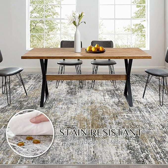 kakania Abstract 10x12 Area Rugs for Living Room: Washable Rugs Black Gold | Soft, Non-Slip, Low-Pile, Pet & Kid Friendly - Large Modern Home Decor Carpet for Bedroom/Dining Room/Office/Nursery
