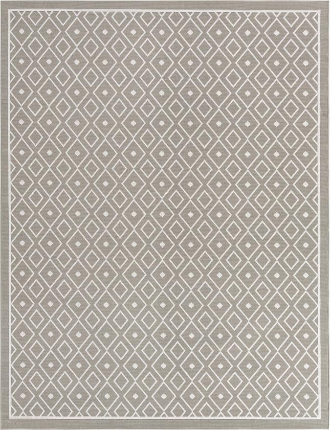 Unique Loom Outdoor Trellis Collection Area Rug - Kafes (7' 10" x 10' Rectangle, Gray/ Ivory)