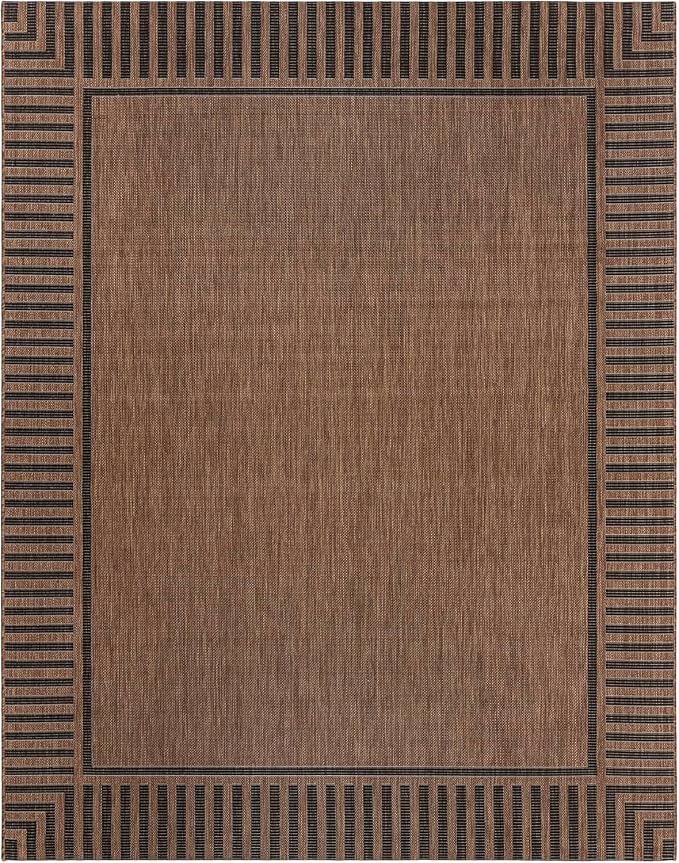 Gertmenian Indoor/Outdoor Flatweave Area Rug - 6x9 Medium, Stain & UV Resistant, Ideal for Deck, Patio, Poolside, Mudroom - Klano Striped Havana, Black, 25412
