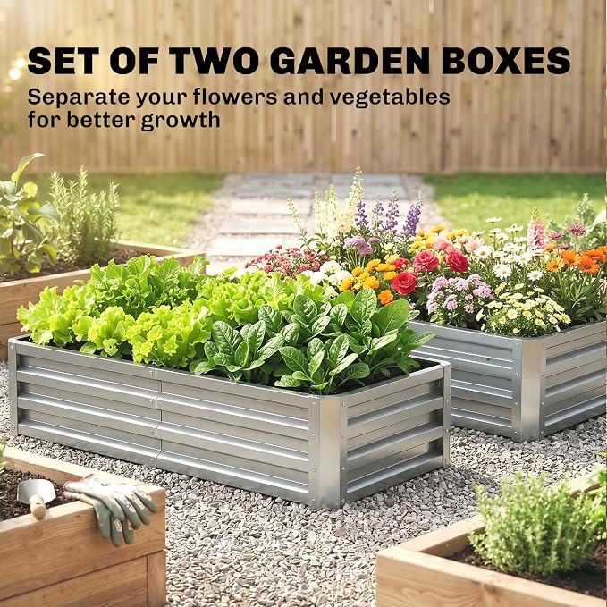 Outsunny Galvanized Raised Garden Bed, 4' x 2' x 1' Metal Planter Box, for Growing Vegetables, Flowers, Herbs, Succulents, Silver