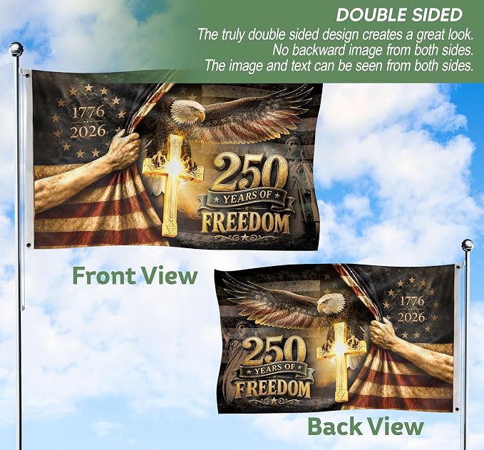 250 Anniversary Usa Flag With Brass Grommets, 4th Of July Decorations Outdoor, Front & Back Printed, Flags For Outside 3x5, American Flag With Eagle, 250th Anniversary Usa Commemorative Flags 4