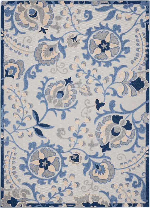 Nourison Home Aloha Blue Grey 7'10" x 10'6" Area Rug - Easy Clean, Non Shedding, Bed Room, Living Room, Dining Room, Kitchen (8' x 11')