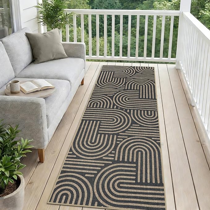Garvee 2x6 Modern Abstract Kitchen Rugs Washable Rugs for Hallway | Black Rainbow Area Rug Stain Resistant Easy Cleaning Throw Rugs Low Pile Floor Cover for Bedroom Laundry