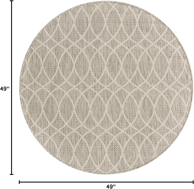 Unique Loom Outdoor Trellis Collection Area Rug - Gitter (4' 1" Round, Light Gray/ Ivory)