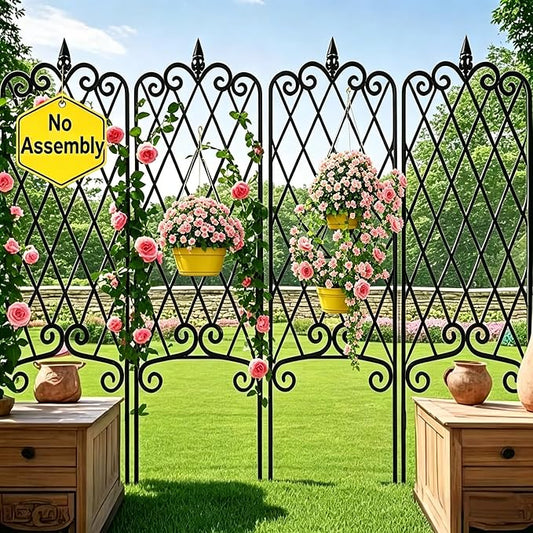 AMAGABELI GARDEN & HOME 4 Pack Garden Trellis for Climbing Plants Outdoor 47” x 16” Garden Fencing Decorative Plant Trellis Vegetables and Rose Trellis for Ivy Cucumbers Black