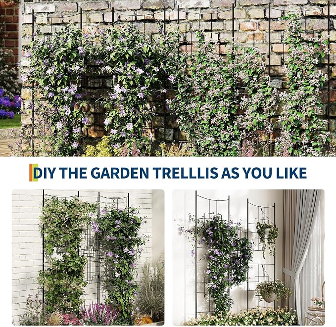Garvee 2 PCS Baroque Style Metal Garden Trellis & Privacy Screen, 51"x66" Black Iron Arch Trellis for Climbing Plants Outdoor, Decorative Plant Support for Roses, Vegetables, Vines, Flowers