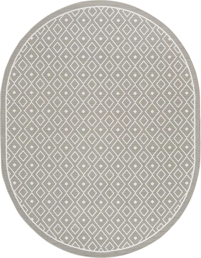 Unique Loom Outdoor Trellis Collection Area Rug - Kafes (7' 10" x 10' Oval, Gray/ Ivory)