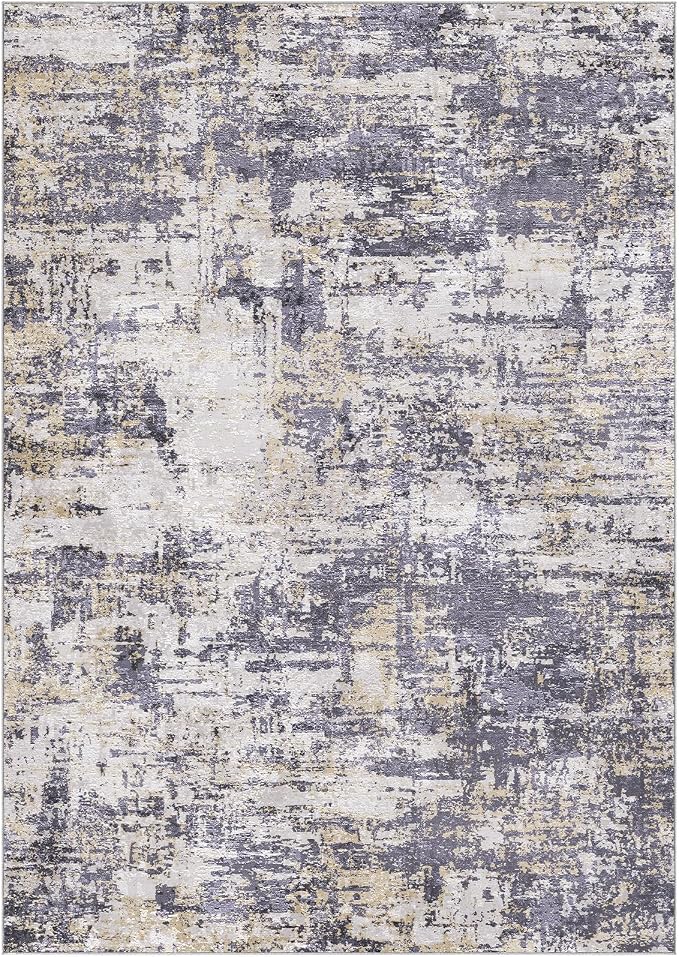 Tortania Area Rug Living Room Rugs - 8x10 Modern Abstract Neutral Large Soft Thin Rugs - Non Slip Indoor Carpet for Bedroom Dining Room Office Nursery Home Floor Decoration - Purple